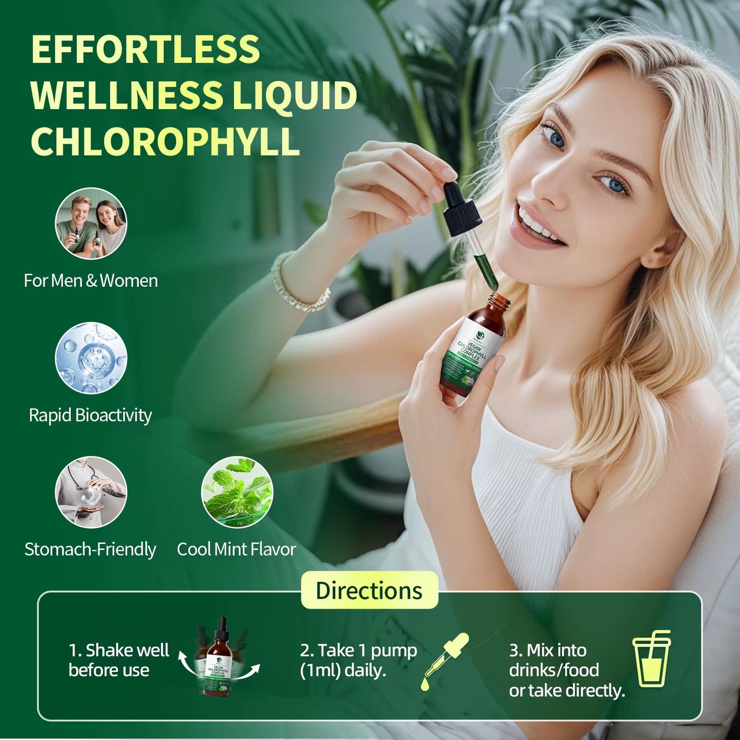 Lukaree 30ML Chlorophyll Liquid Drops Supports Natural Cleansing & Immune, Internal Deodorant,Skin & Gut Health,Vegan,Sugar-Free