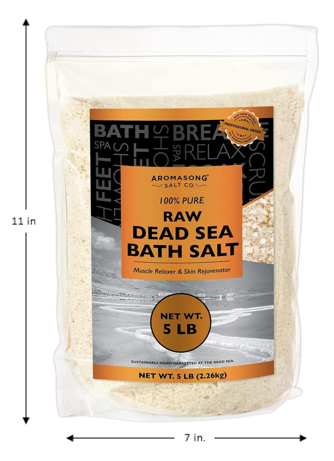 Raw Dead Sea Bath Salt - Minimally Cleaned, Contains More Dead Sea Minerals Including Dead Sea Mud - 100% Pure & Natural Dead Sea Salts for Soaking 5 LB - Bulk Resealable Pack