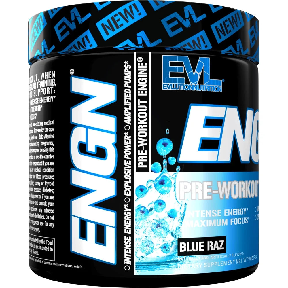 Pre Workout Powder with Creatine - ENGN Preworkout Supplement 30 Servings (Blue Raz)