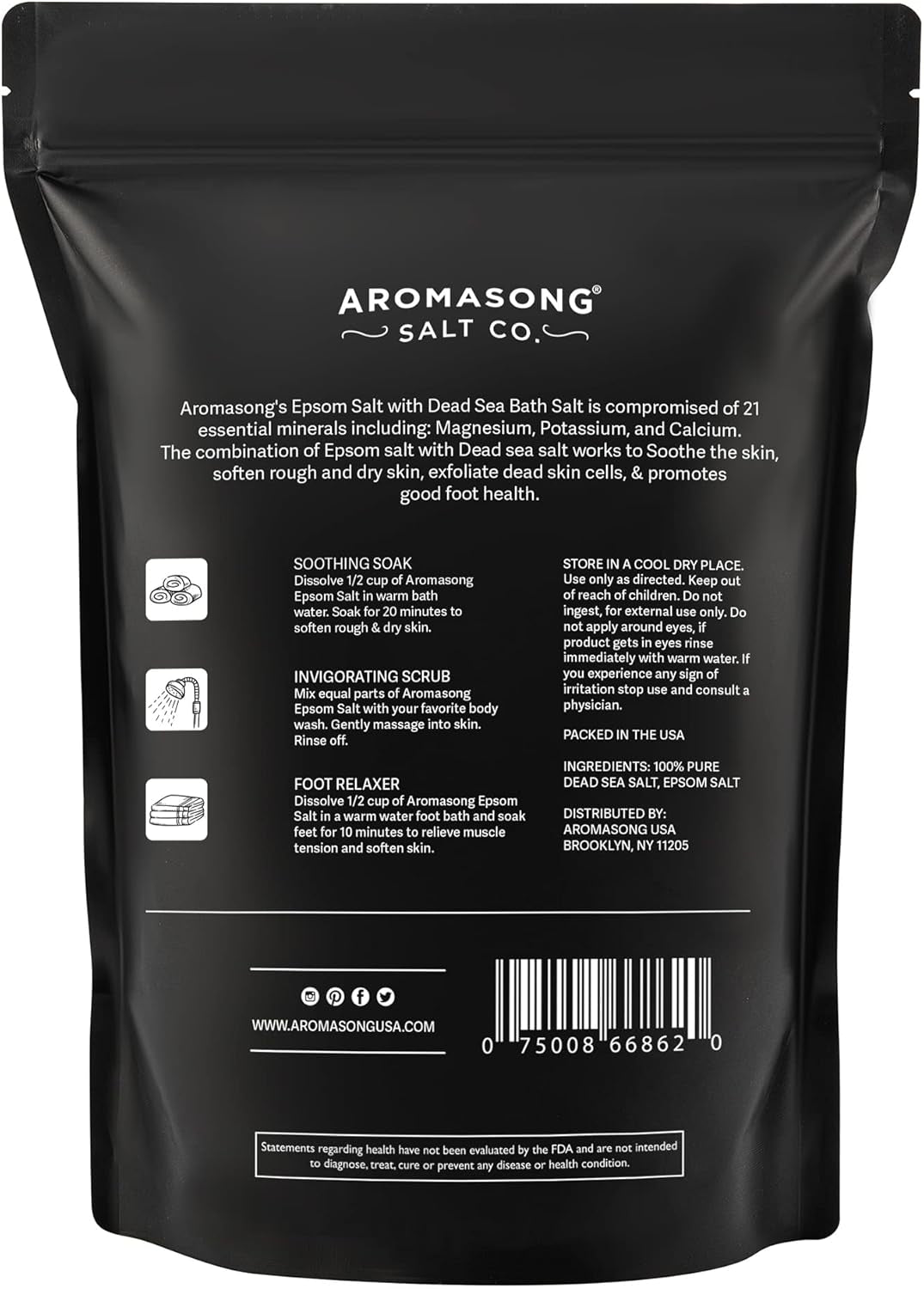 Epsom Salt with Dead Sea Salt for Soaking - Bulk 5 Lb - 100% Pure Bath Salt, Foot & Muscle Soak