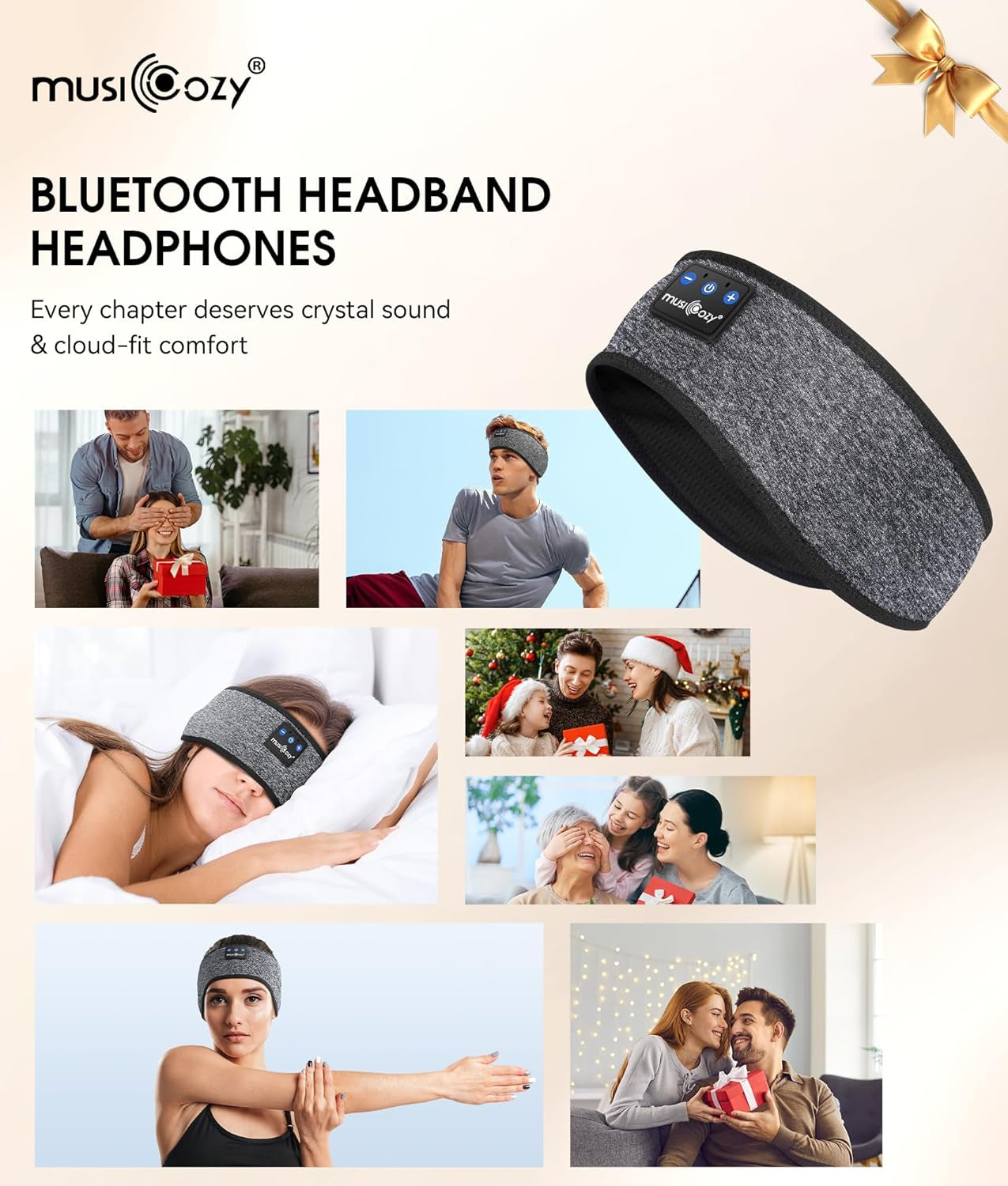 Sleep Headphones Bluetooth 5.4 Headband, Wireless Earphones Music Sleep Earbuds Sleeping Eye Mask with HD Stereo Speakers for Workout Running Travel Yoga, Ideal Gifts for Men Women