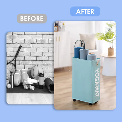 Yoga Mat Storage Rack, 22’’ Large Yoga Mat Holder Accessories, Home Gym Equipment Storage Yoga Mats, Workout Equipment Organization with Wheels, Light Blue