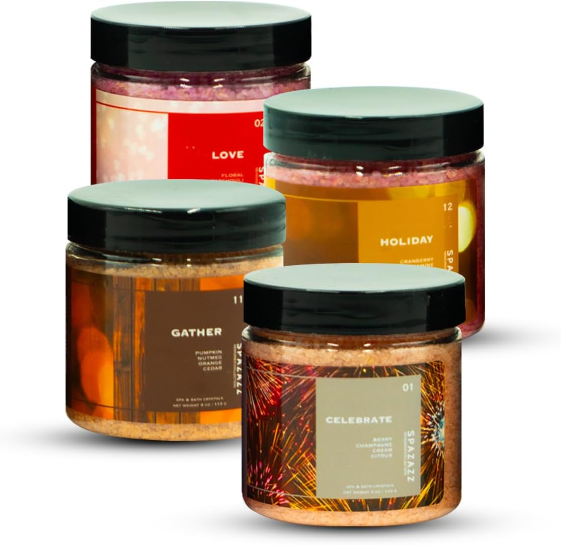 Hot Tub Aromatherapy Memories Collection Bath Salts Set Four-4 Oz Pack - Love, Holiday, Celebrate, Gather -  Hot Tub Crystals and Bath Salts Are Oil-Free & Safe for All Spas