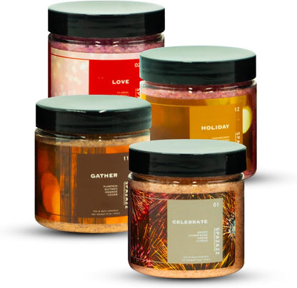 Hot Tub Aromatherapy Memories Collection Bath Salts Set Four-4 Oz Pack - Love, Holiday, Celebrate, Gather -  Hot Tub Crystals and Bath Salts Are Oil-Free & Safe for All Spas