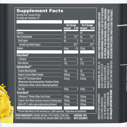 Active Pre-Workout Powder for Men & Women, Yuzu Mango, 315G (30 Servings)