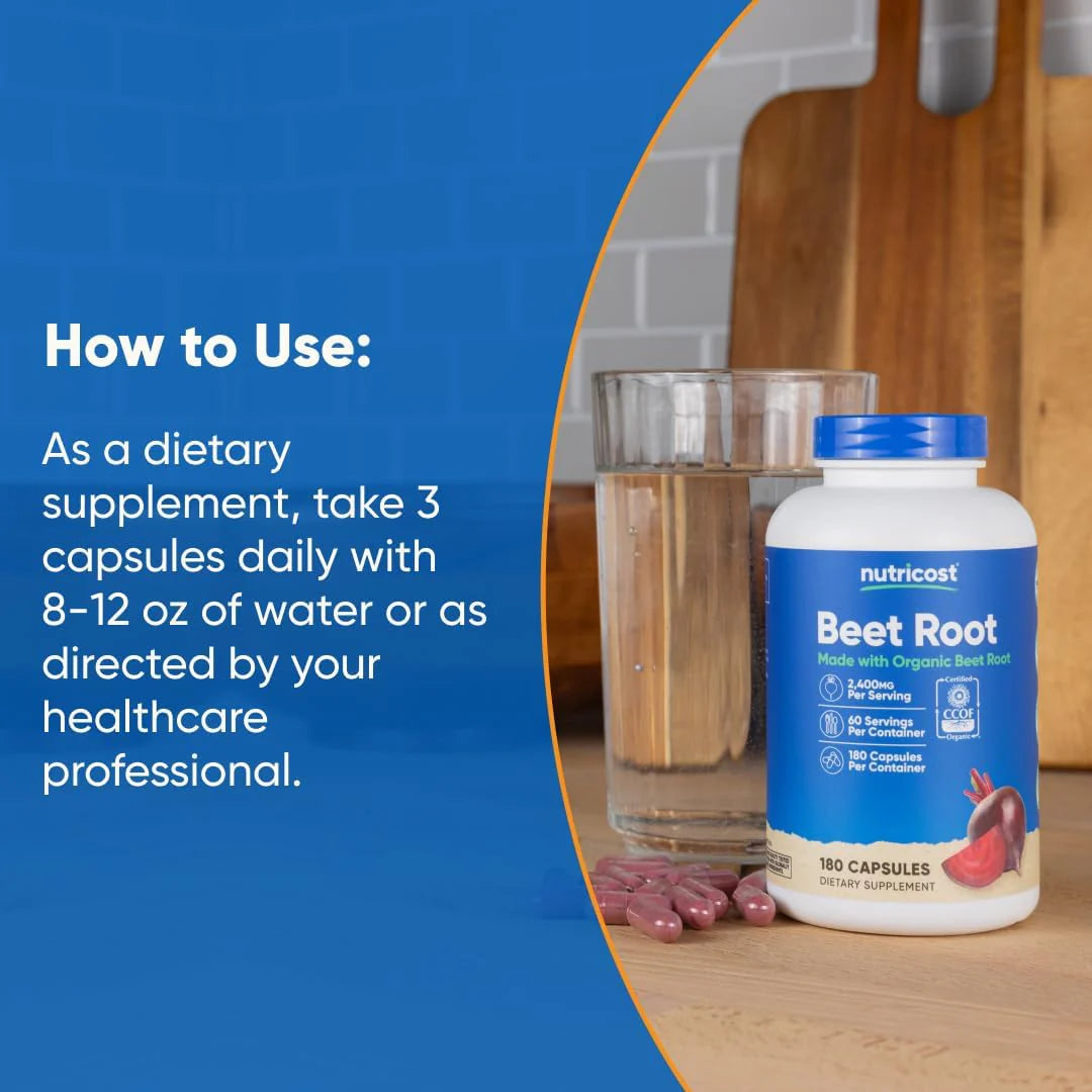 Nutricost Beet Root 2400Mg, 180 Capsules - CCOF Certified Made with Organic Beet Root, Superfood, 60 Servings