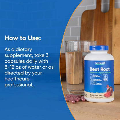 Nutricost Beet Root 2400Mg, 180 Capsules - CCOF Certified Made with Organic Beet Root, Superfood, 60 Servings