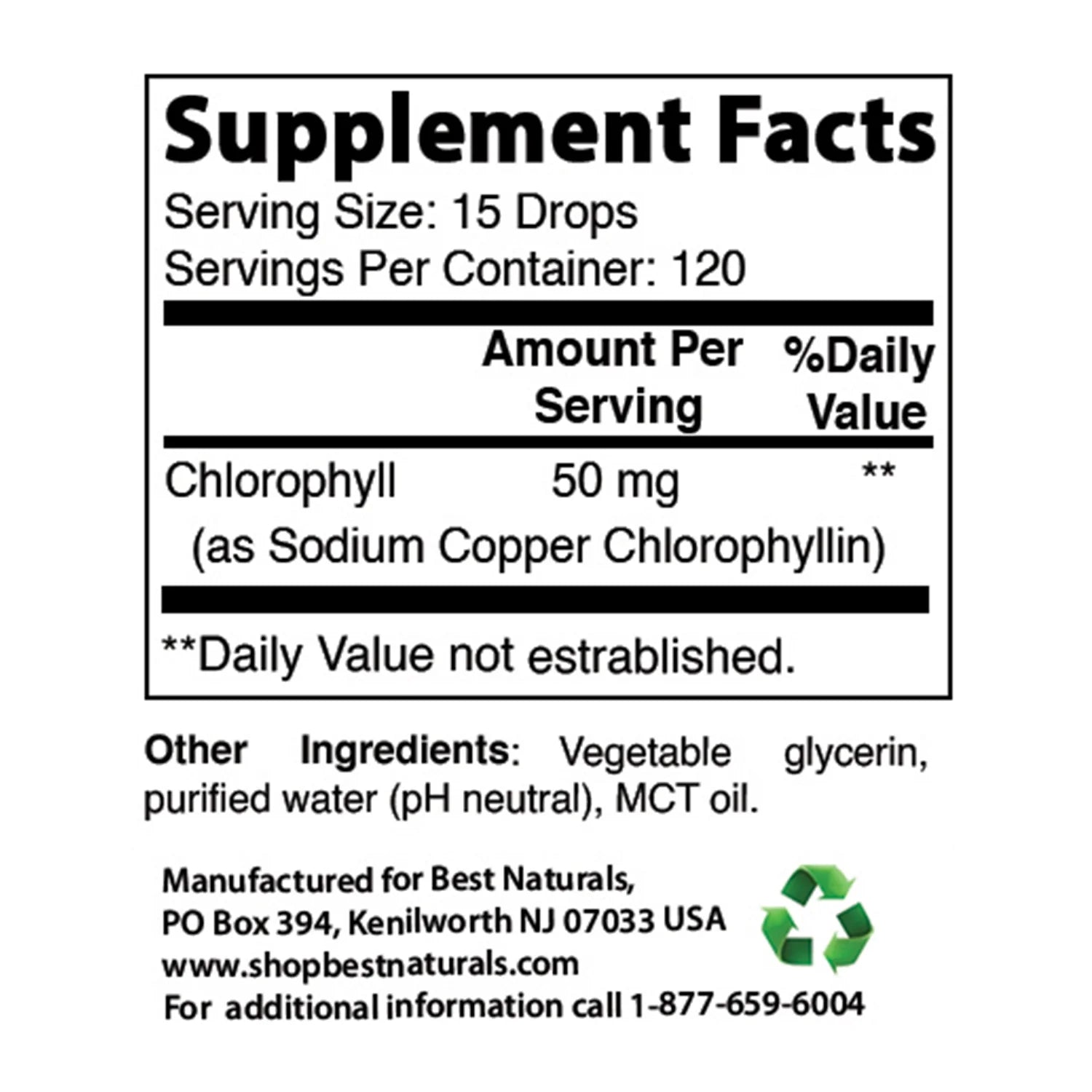 Liquid Chlorophyll Drops 50Mg, 120 Servings, 2 Fl Oz - Supports Energizing, Alkalization, Oxygenation