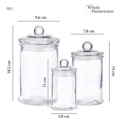 3Set of Bathroom Premium Glass Storage Container Apothecary Jars with Decorative Crystal for Kitchen or Bathroom