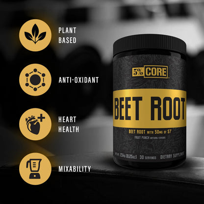 Core Beet Root | Nitric Oxide Beet Root Powder Pre Workout Additive | 6000Mg Beet Root Extract + 50Mg S7 | Vegan & Keto | 30 Servings (Fruit Punch)