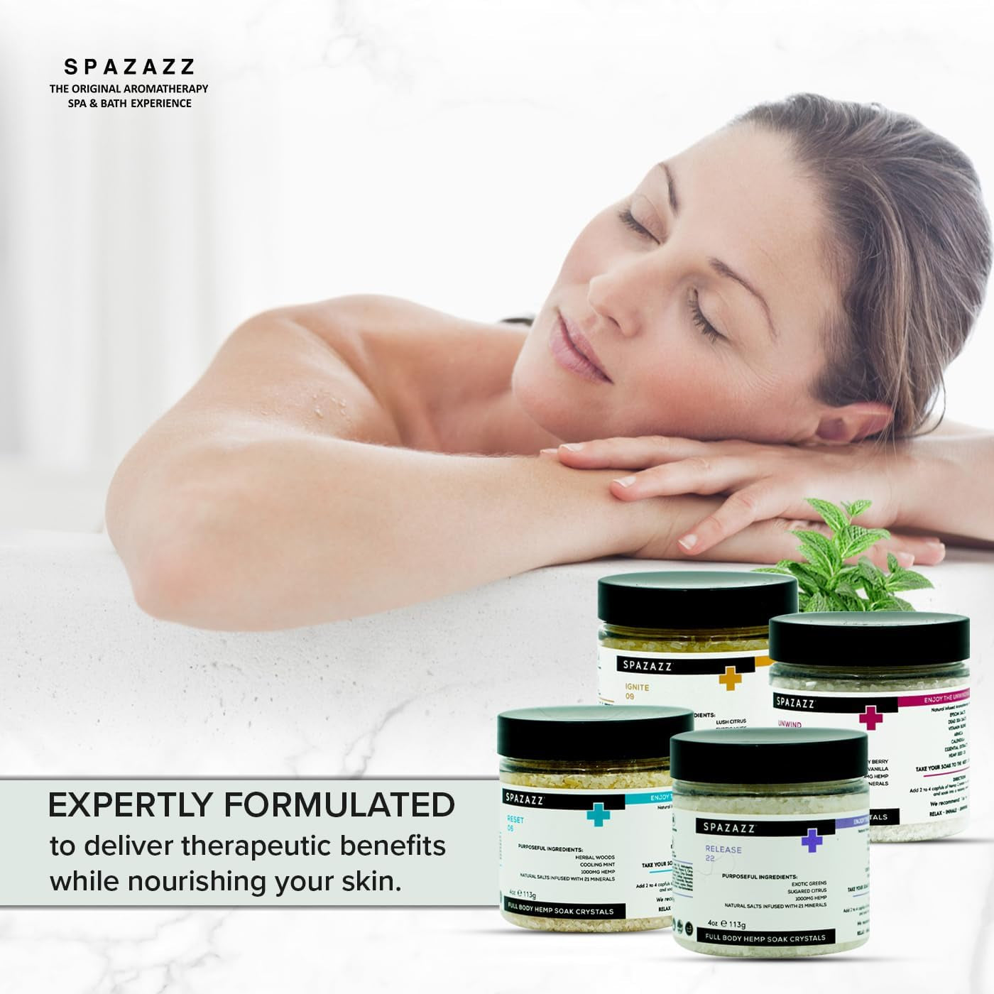 Hot Tub Aromatherapy Full Body Hemp Soak Collection Sampler Pack - 4Oz 1000 Mg Hemp Spa Aromatherapy Hot Tub Bath Salt Crystals 4 Pack: Release 22, Reset 06, Unwind 17, Ignite 09