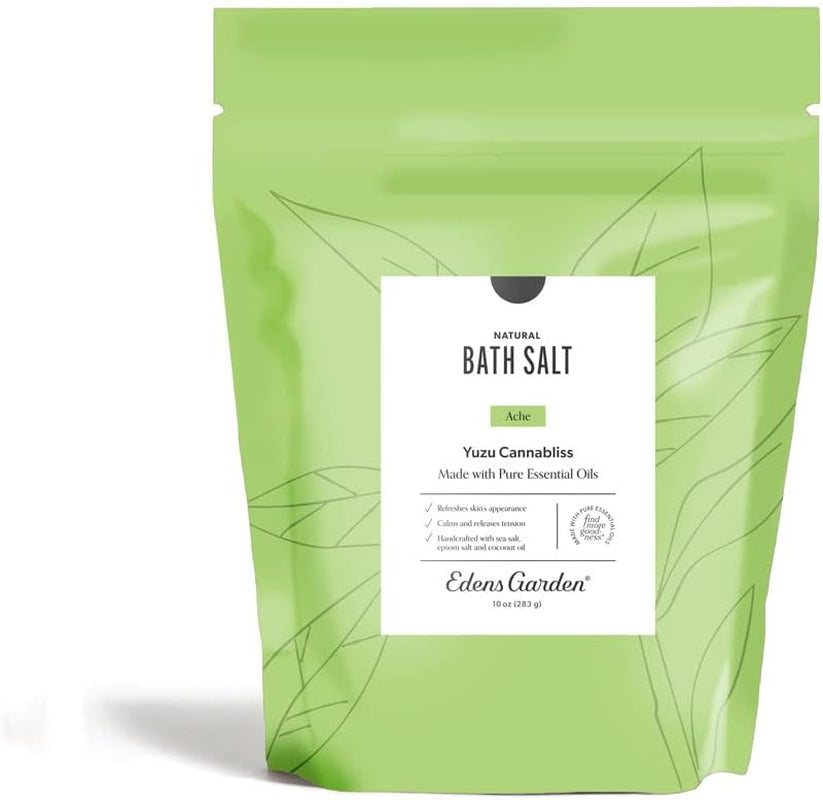 Ache Bath Salt Soak – Yuzu Cannabliss Blend with Pure Essential Oils, Epsom, Dead Sea Salt & Magnesium – for Men & Women, Tension Relief & Muscle Recovery after Workout, 10 Oz (283 G)