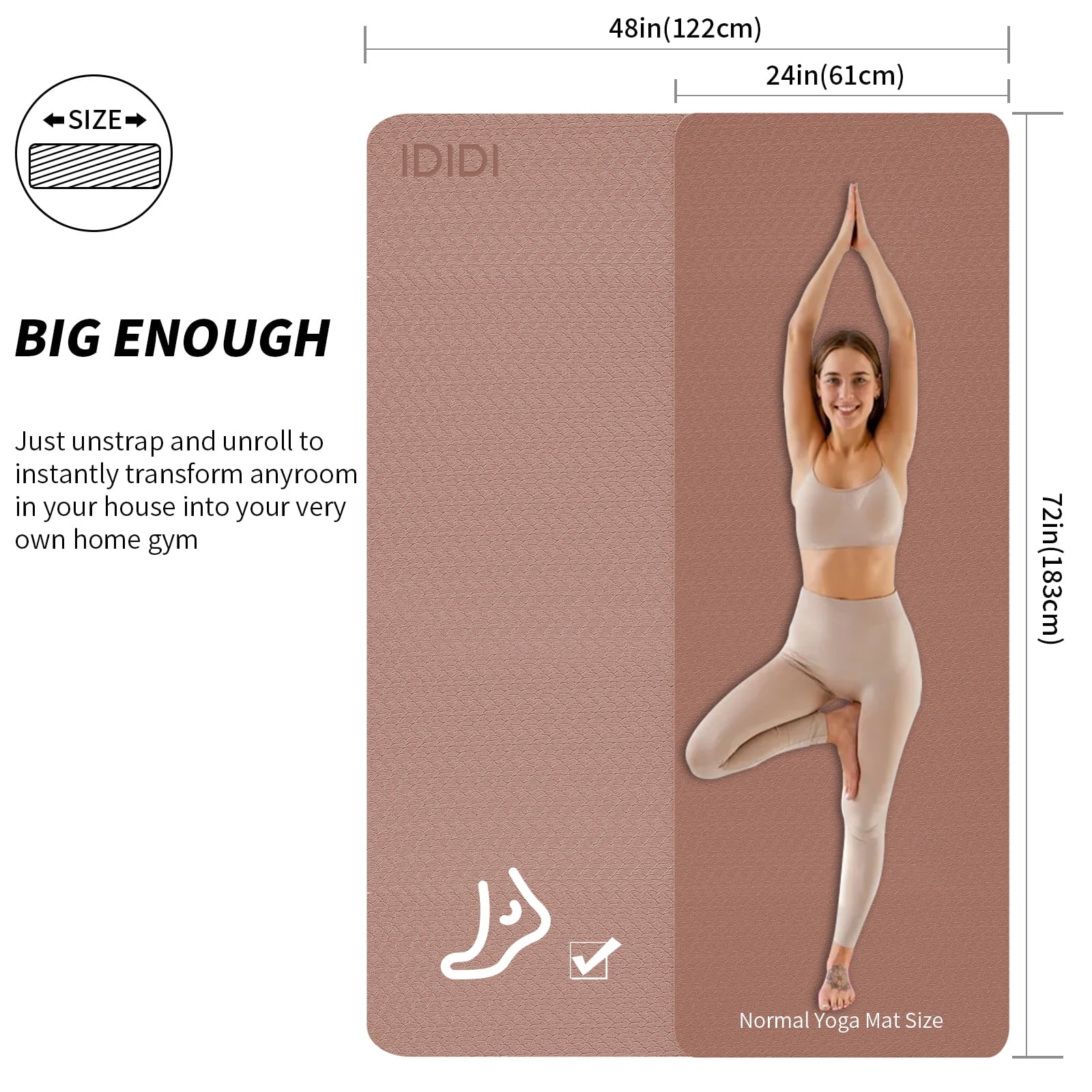 8Mm Large Yoga Mat (6'X 4') with Soft Fabric - Extra Long and Wide 72 X 48 X 0.32 Inches, Non-Slip Surface, Eco-Friendly, Lightweight, Thick Wide Yoga Mat for Home Workouts.(Brown+Apricot)
