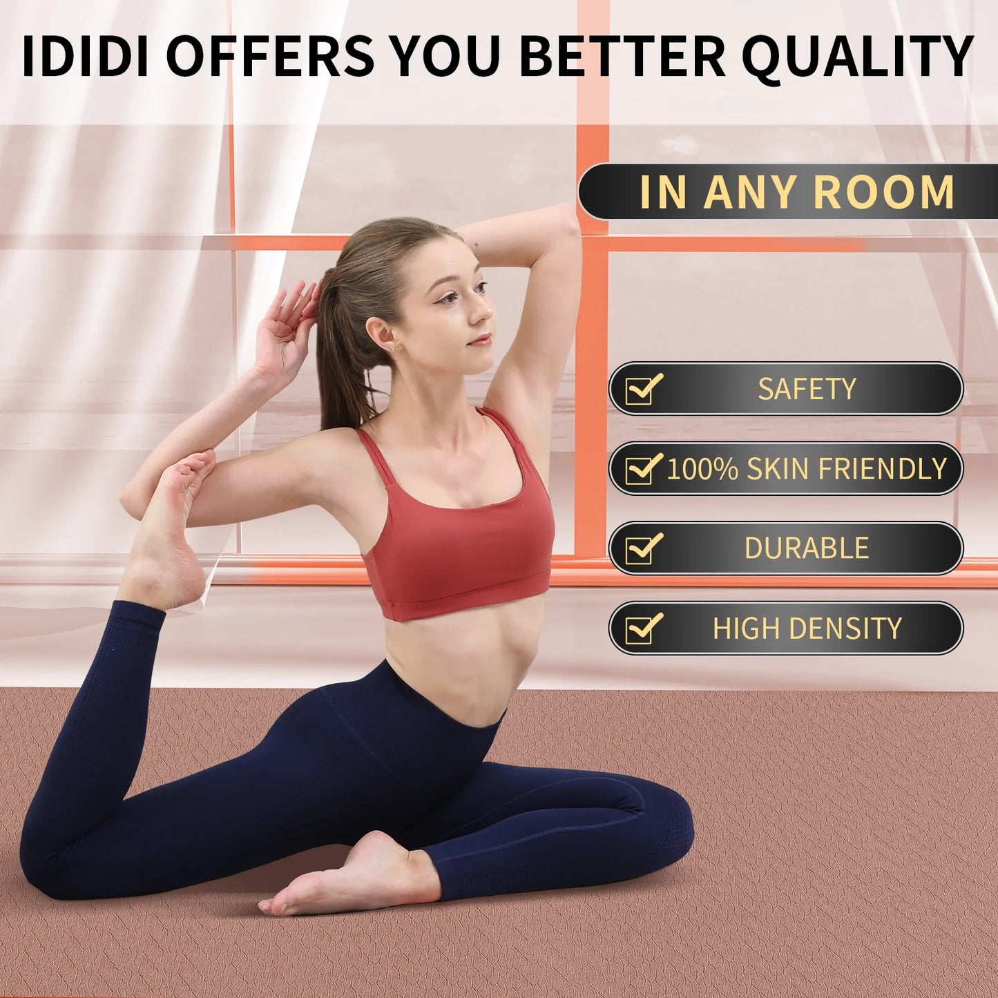 8Mm Large Yoga Mat (6'X 4') with Soft Fabric - Extra Long and Wide 72 X 48 X 0.32 Inches, Non-Slip Surface, Eco-Friendly, Lightweight, Thick Wide Yoga Mat for Home Workouts.(Brown+Apricot)