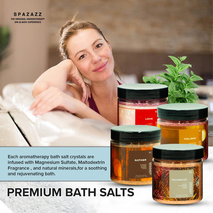 Hot Tub Aromatherapy Memories Collection Bath Salts Set Four-4 Oz Pack - Love, Holiday, Celebrate, Gather -  Hot Tub Crystals and Bath Salts Are Oil-Free & Safe for All Spas