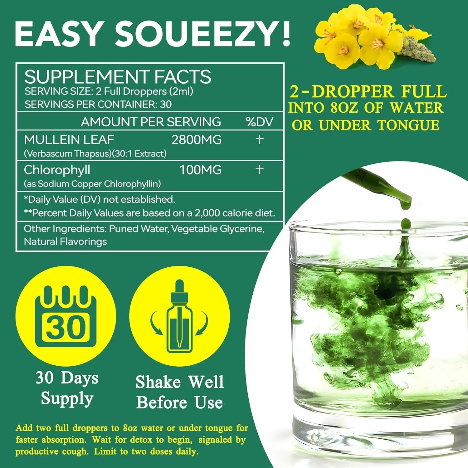 Mullein Drops for Lungs - Mullein Leaf Extract with Chlorophyll for Lung and Res