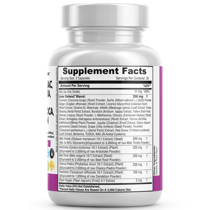 Milk Thistle NAC Chanca Piedra Beet Root Artichoke Dandelion Root - Liver Cleanse Detox & Repair Supplement plus TUDCA Choline and Ginger - 60 Count