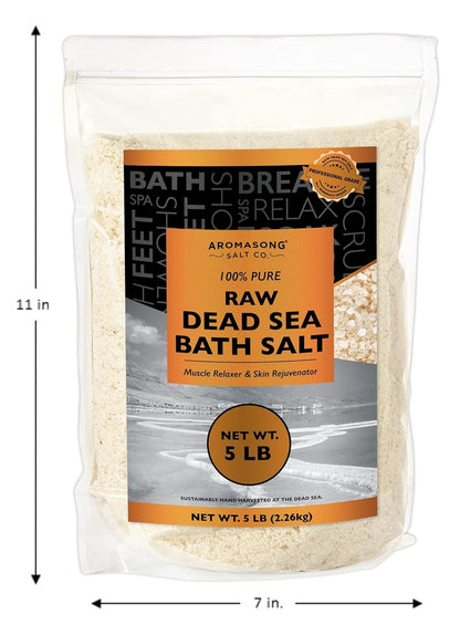 Raw Dead Sea Bath Salt - Minimally Cleaned, Contains More Dead Sea Minerals Including Dead Sea Mud - 100% Pure & Natural Dead Sea Salts for Soaking 5 LB - Bulk Resealable Pack