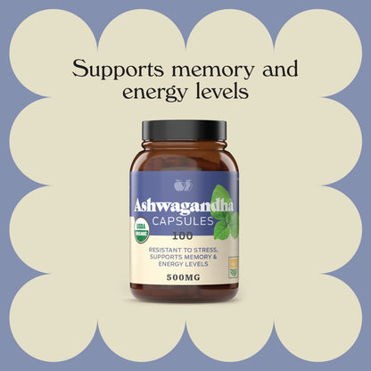 Organic Ashwagandha Capsules - 100 Capsules 500Mg Pure Ashwagandha Supplement