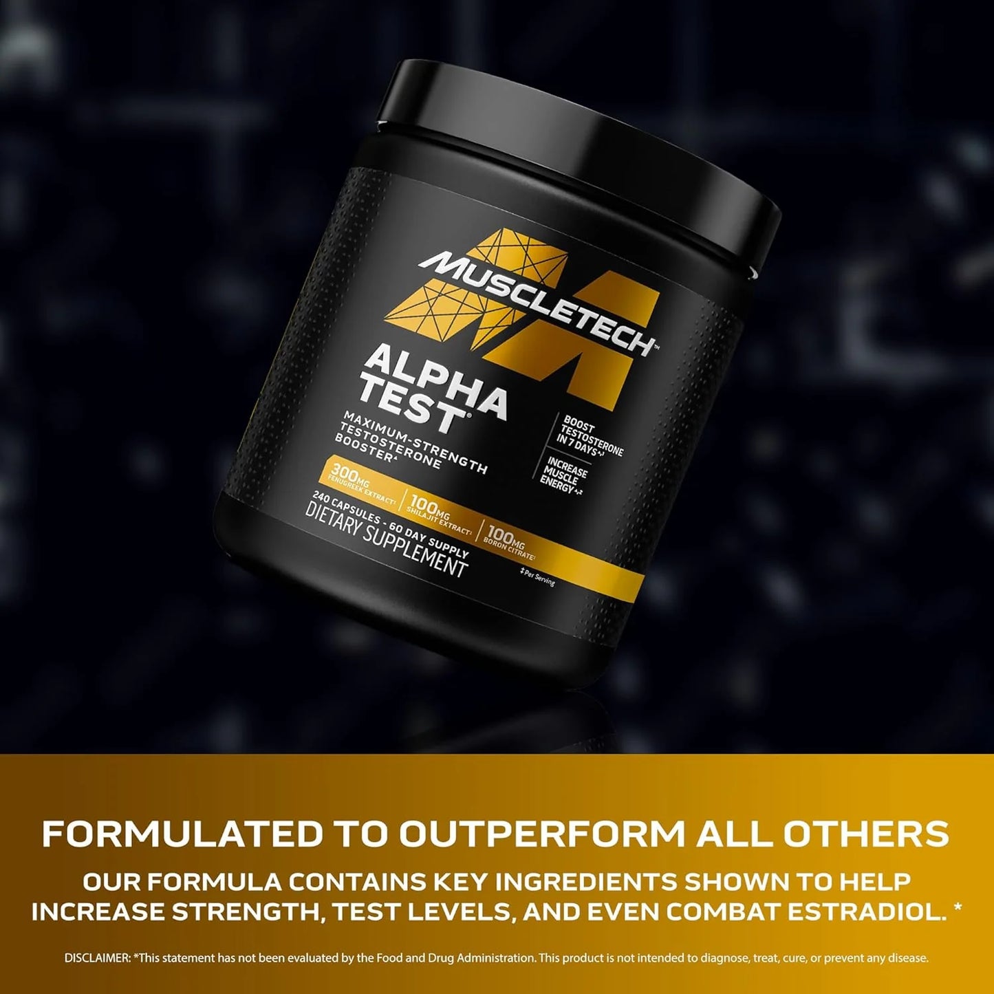 Muscletech Testosterone Booster for Men, Alphatest - T-Boost Mens Supplement with Tribulus Terrestris & Boron - Daily Male Gym Workout Supplements for Muscle Growth, Stamina & Energy - 240 Pills