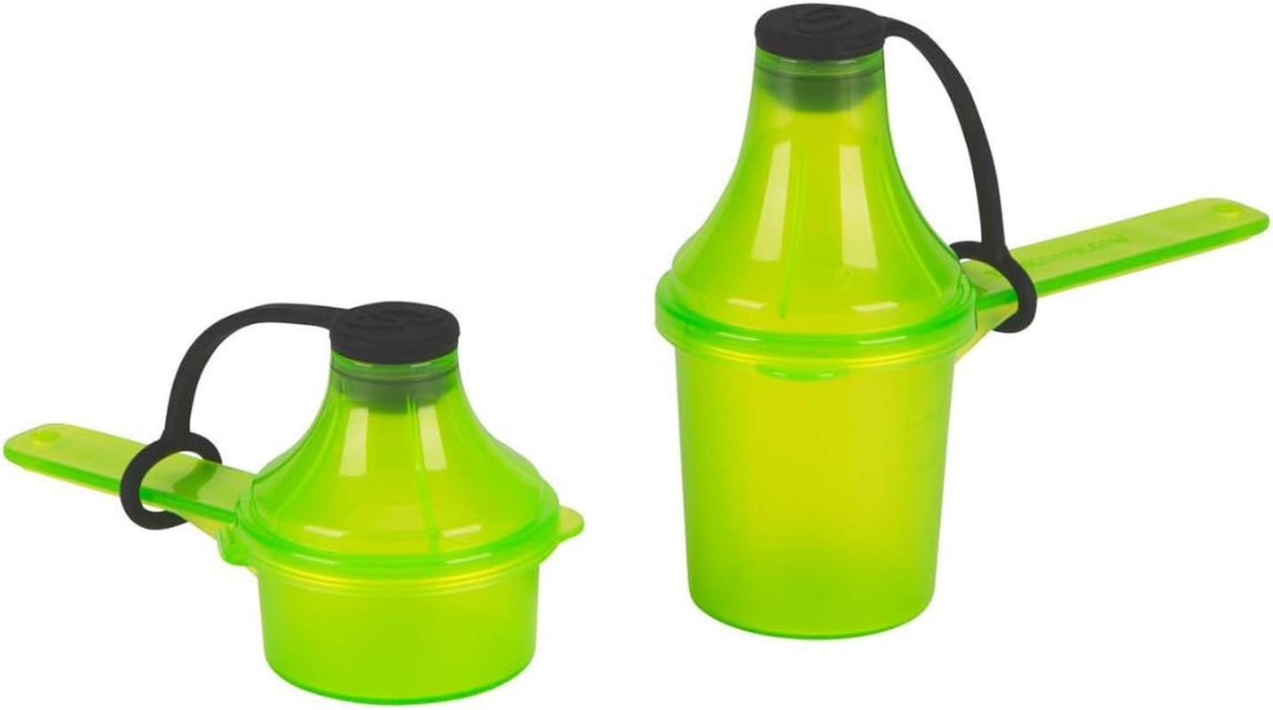 Supplement Container, Portable To-Go Scoop, and Funnel System for Pre Workout Powder, Spill Proof Dispenser, Gym Shaker Bottle Travel Accessory, 2 Pack Green (15Cc 15Ml - 29.6Cc 29.6Ml)