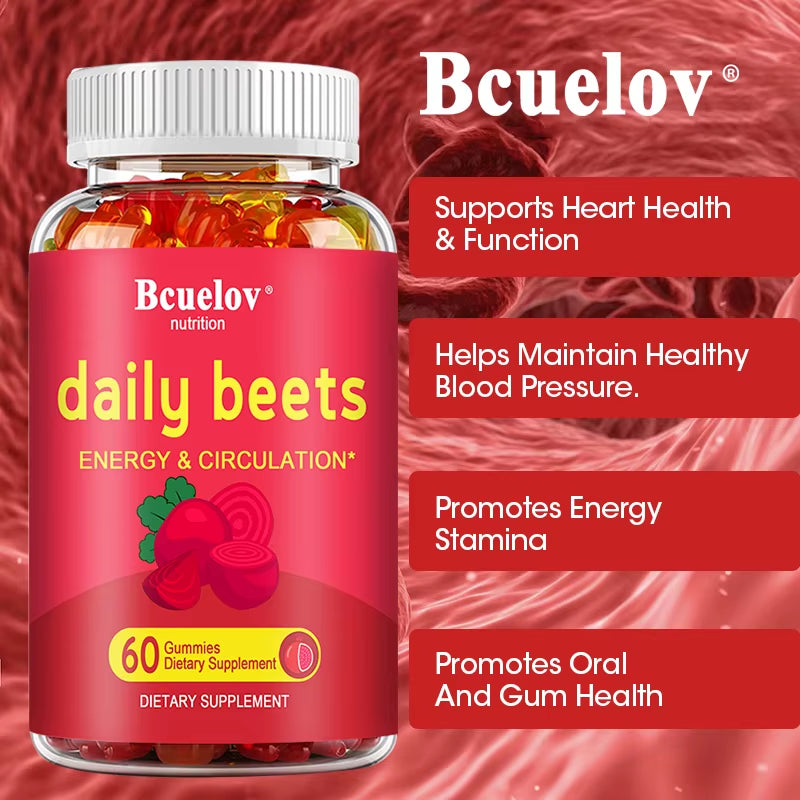 Beetroot Gummies - with Grapeseed and Anthocyanins - Energy, Circulation and Heart Health, Blood Pressure Support, Antioxidants