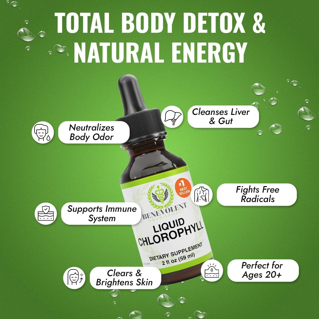 Chlorophyll Supplement, Detox & Immune Support, Internal Deodorizer - Liquid Drops, Natural Mint Flavor, 4 Month Supply, 59Ml