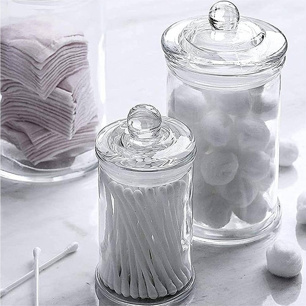 3Set of Bathroom Premium Glass Storage Container Apothecary Jars with Decorative Crystal for Kitchen or Bathroom