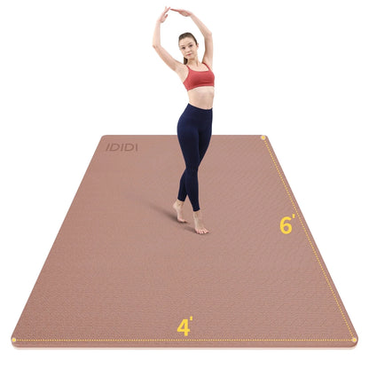 8Mm Large Yoga Mat (6'X 4') with Soft Fabric - Extra Long and Wide 72 X 48 X 0.32 Inches, Non-Slip Surface, Eco-Friendly, Lightweight, Thick Wide Yoga Mat for Home Workouts.(Brown+Apricot)