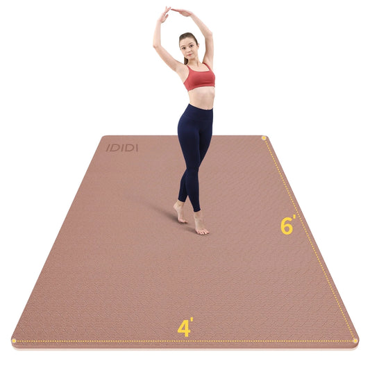 8Mm Large Yoga Mat (6'X 4') with Soft Fabric - Extra Long and Wide 72 X 48 X 0.32 Inches, Non-Slip Surface, Eco-Friendly, Lightweight, Thick Wide Yoga Mat for Home Workouts.(Brown+Apricot)