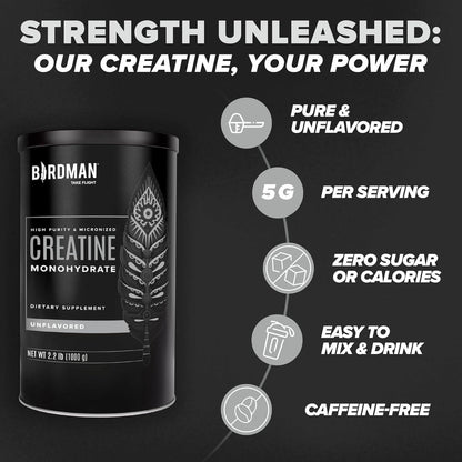 BIRDMAN Micronized Creatine Monohydrate Powder, Organic, Muscle Recovery, Caffei