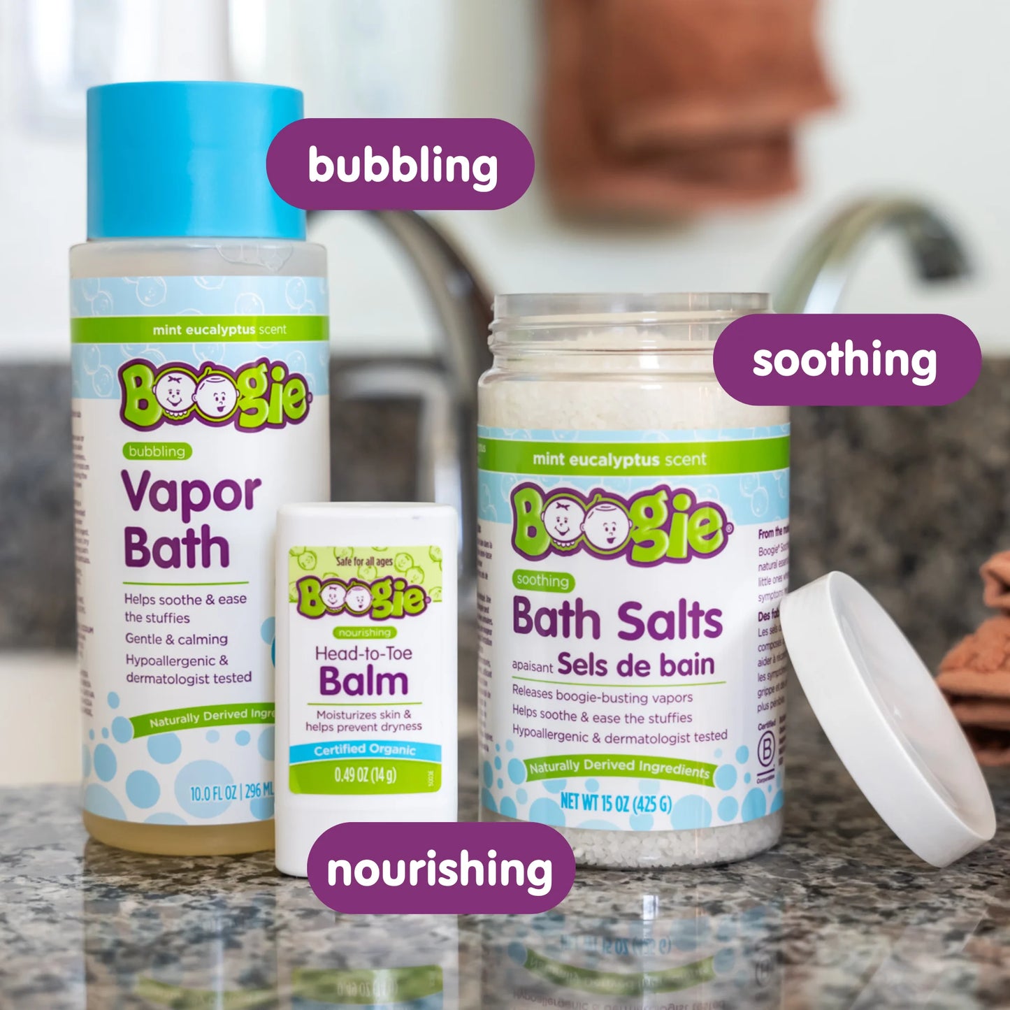 Baby Spa Set with Bubbling Vapor Bath, Soothing Bath Salts, and Head-To-Toe Balm Stick