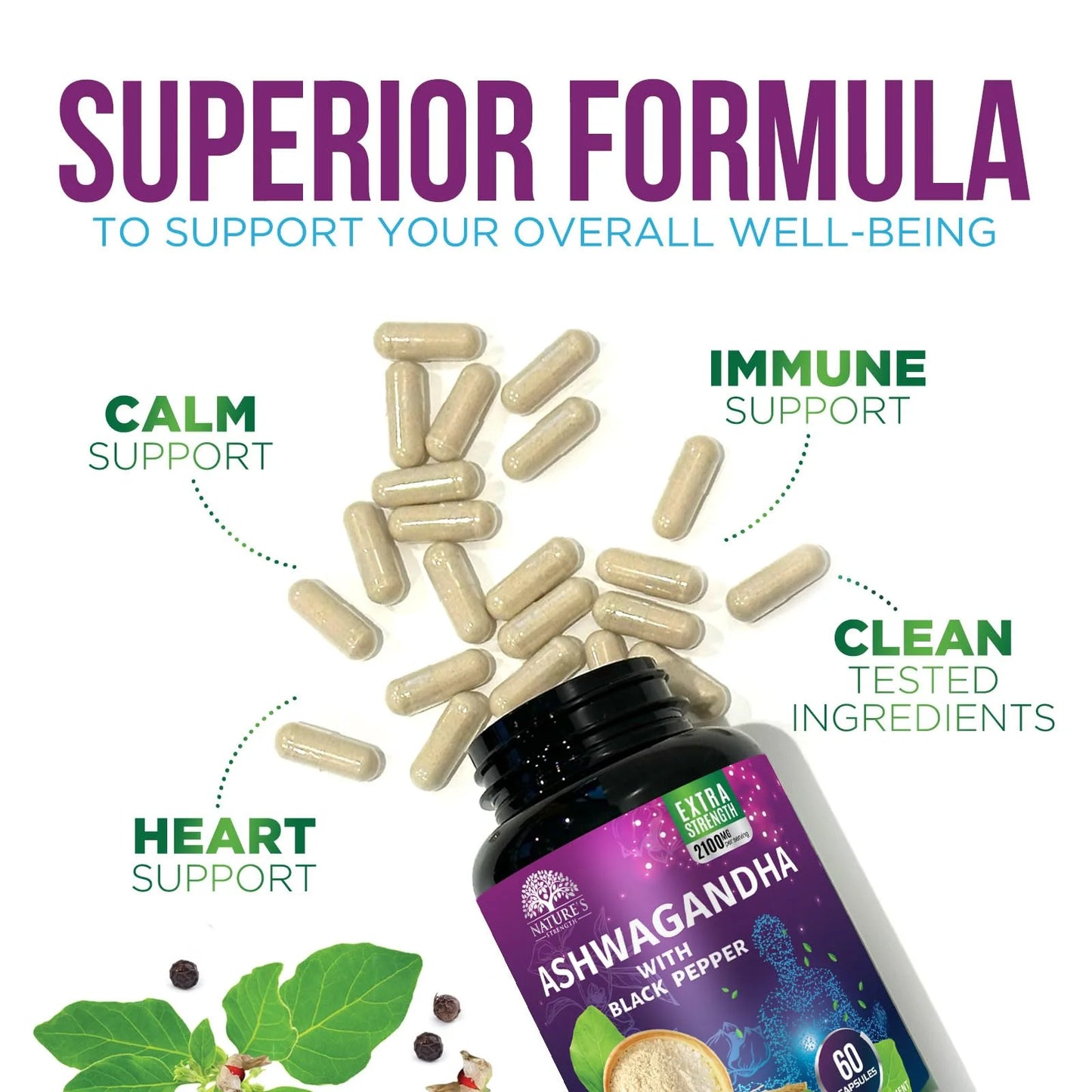 Organic Ashwagandha Extra Strength 1950 Mg - Ashwagandha Supplements for Women & Men, Antioxidant Support, Nature'S Vegan Ashwagandha Powder Organic, Non-Gmo & Gluten Free - 120 Capsules