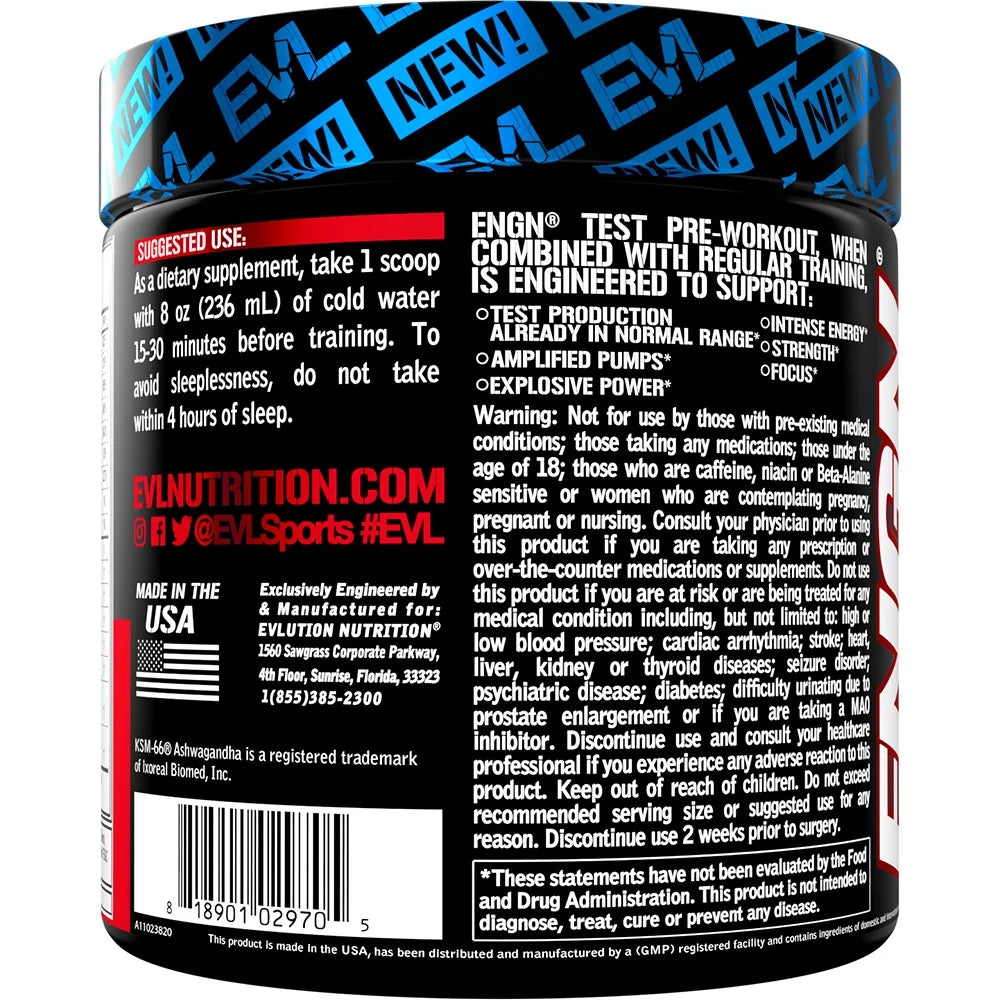 ENGN Test - Intense Pre-Workout with Creatine - Test Support Formula - Pre-Workout Powder for Lasting Energy & Focus - with Beta-Alanine & Caffeine - 30 Servings - Fruit Punch