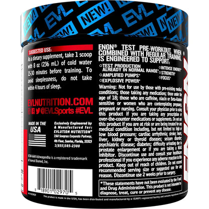ENGN Test - Intense Pre-Workout with Creatine - Test Support Formula - Pre-Workout Powder for Lasting Energy & Focus - with Beta-Alanine & Caffeine - 30 Servings - Fruit Punch