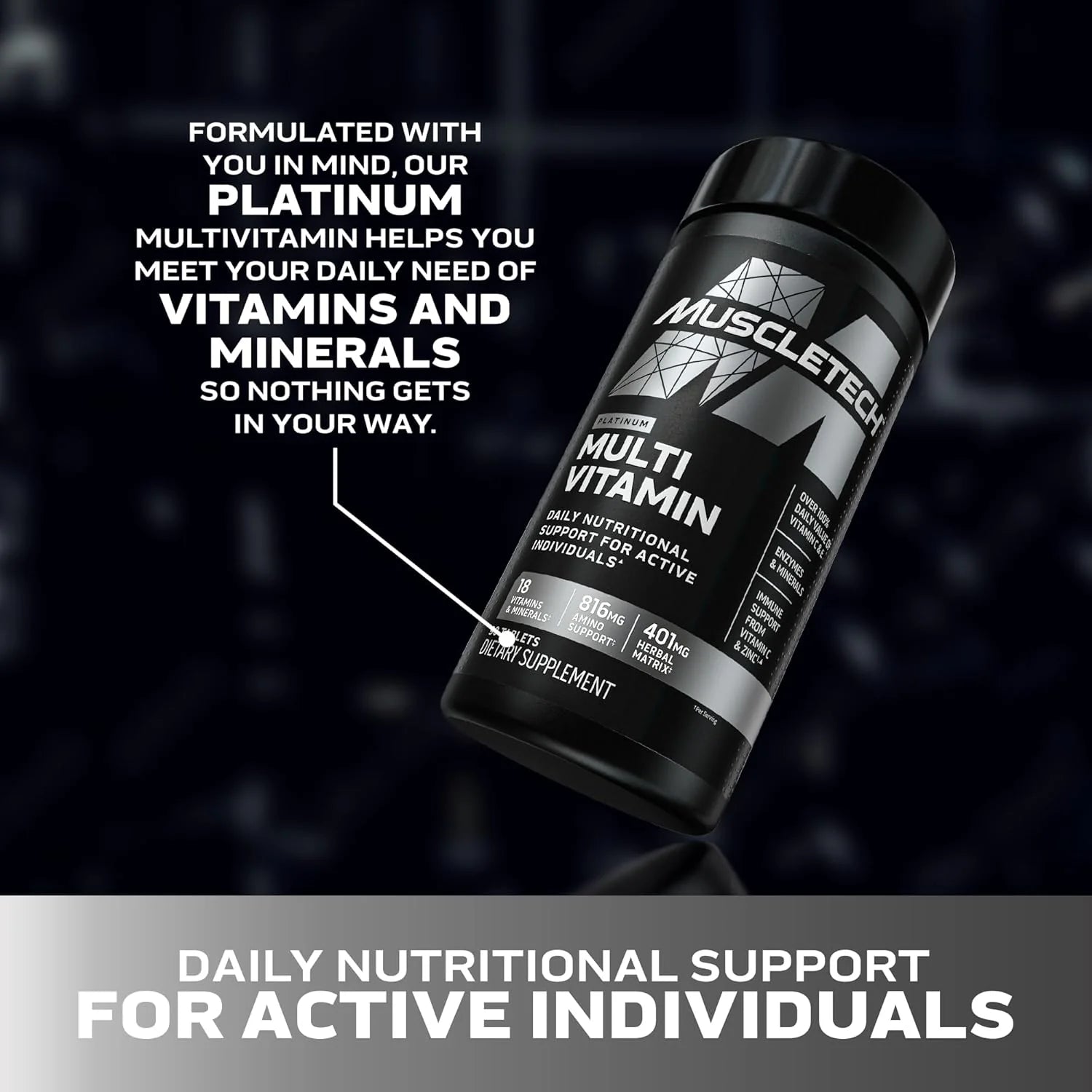 Muscletech Platinum Multivitamins for Men & Women - Multi-Vitamin Supplement for Immune Support - 18 Vitamins & Minerals, Vitamin a C D E B6 B12 - Daily Workout Supplements for Men - 90 Capsules