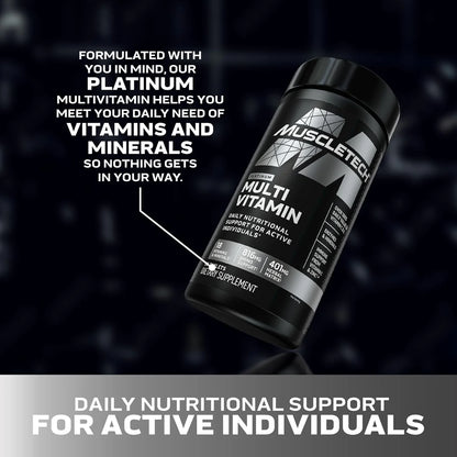 Muscletech Platinum Multivitamins for Men & Women - Multi-Vitamin Supplement for Immune Support - 18 Vitamins & Minerals, Vitamin a C D E B6 B12 - Daily Workout Supplements for Men - 90 Capsules