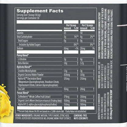 Active Pre-Workout Powder for Men & Women, Yuzu Mango, 315G (30 Servings)