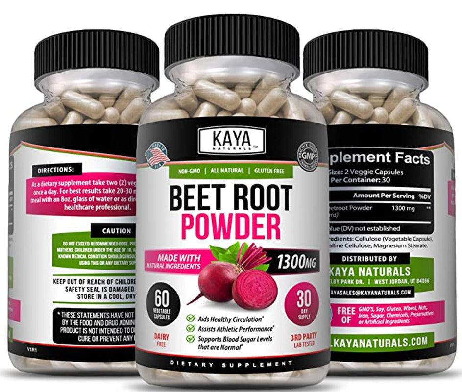 Beet Root Powder 1300Mg Capsules Nitric Oxide Booster Superfood Energy Beetroot