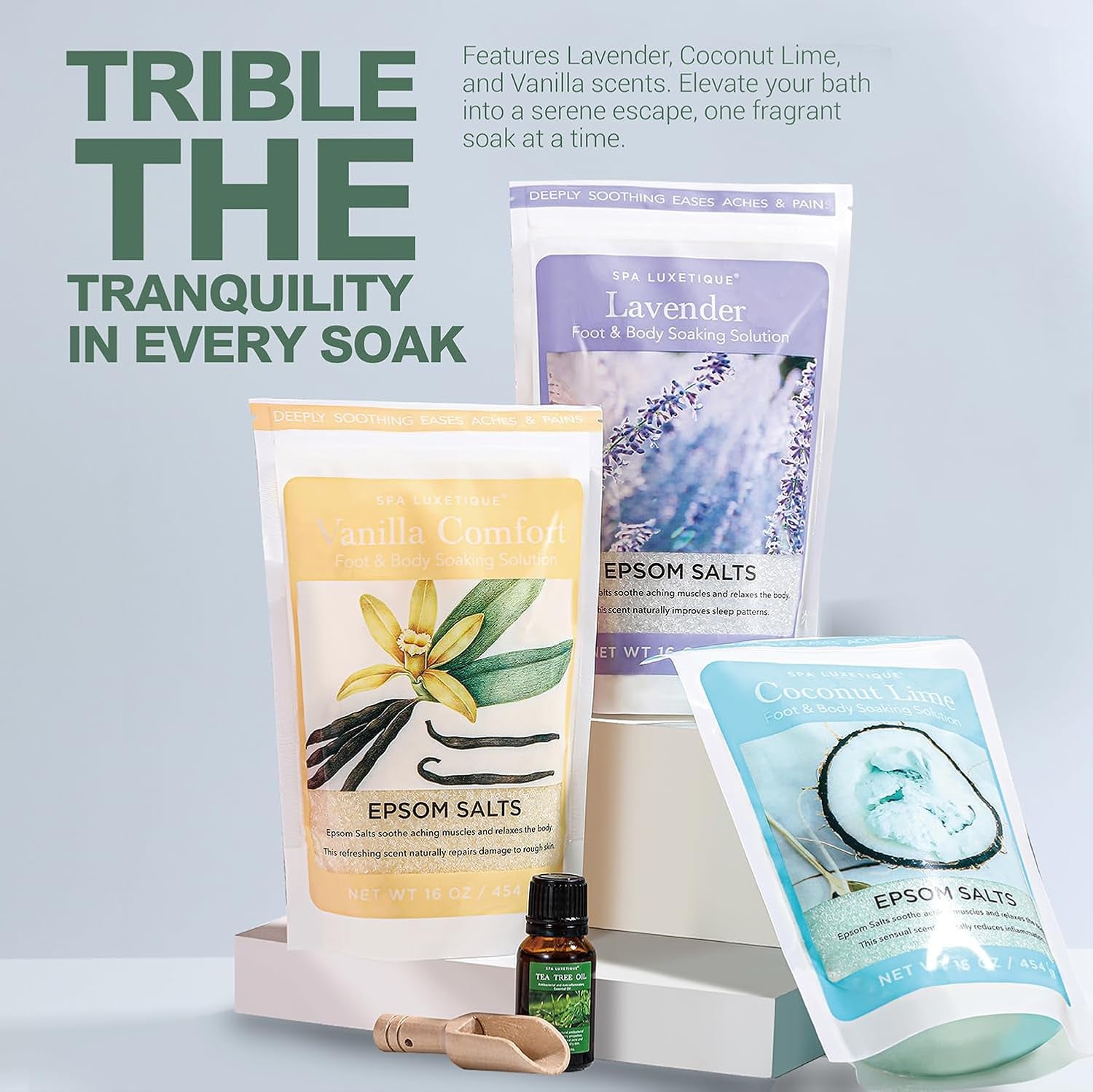 Epsom Salts for Soaking, Bath Salts for Women Gifts Set with Lavender, Vanilla and Coconut Scent Bath Set with Tea Tree Oil for Mom Christmas Gifts