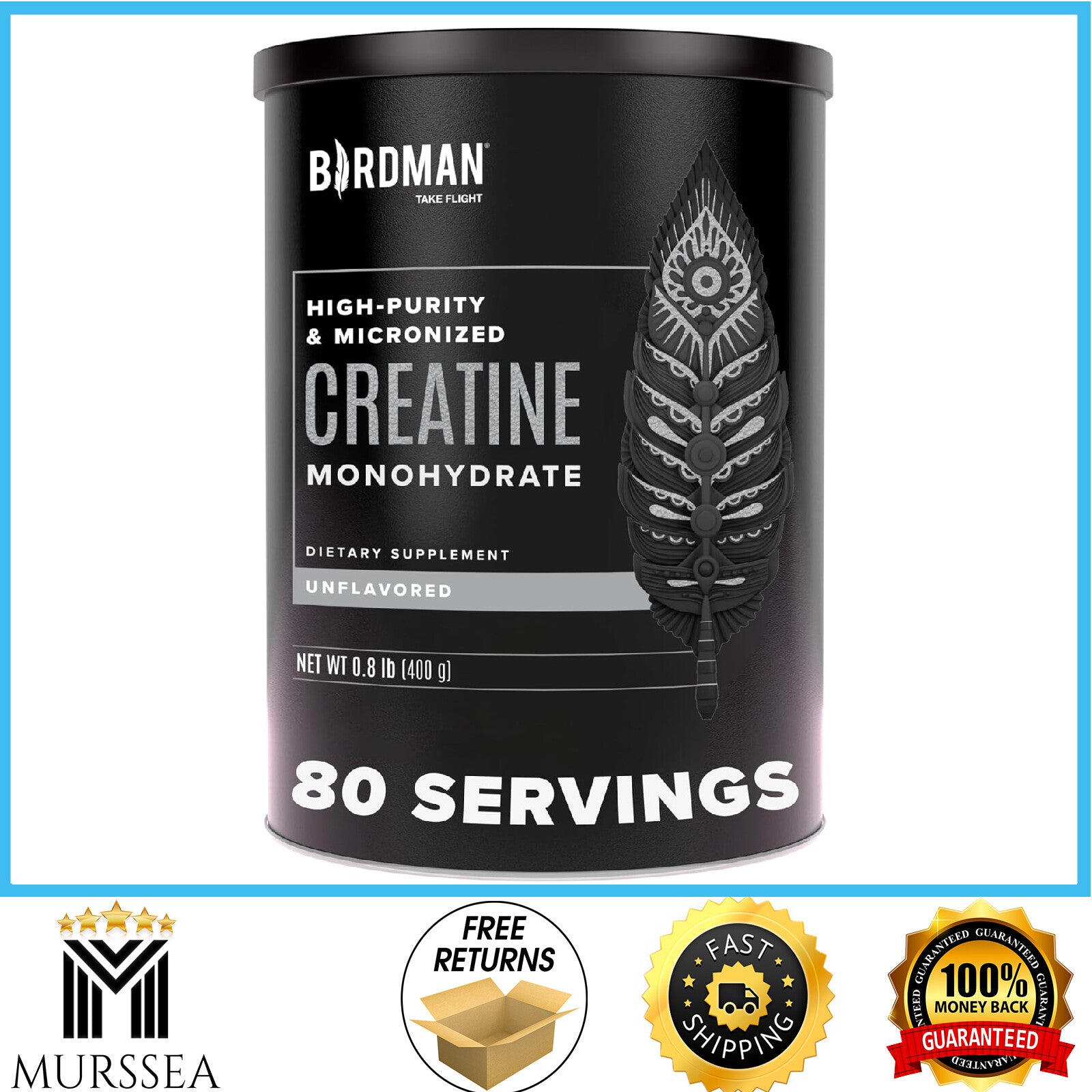 BIRDMAN Micronized Creatine Monohydrate Powder, Organic, Muscle Recovery, Caffei