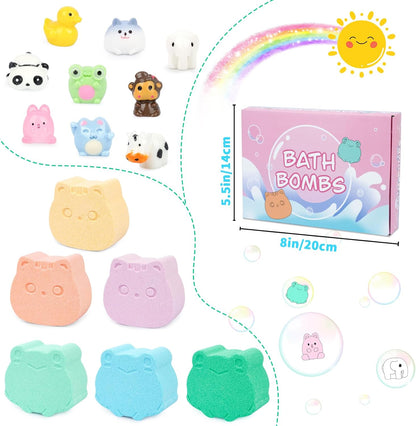 Bath Bombs for Kids - Bath Bomb with Toys Inside,6 Pack Bath Bombs Kids Gifts,Fun Frog and Cat Bombs with Surprise,Bubble Bath Fizzy for Kids Girls Boys