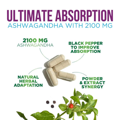 Organic Ashwagandha Extra Strength 1950 Mg - Ashwagandha Supplements for Women & Men, Antioxidant Support, Nature'S Vegan Ashwagandha Powder Organic, Non-Gmo & Gluten Free - 120 Capsules