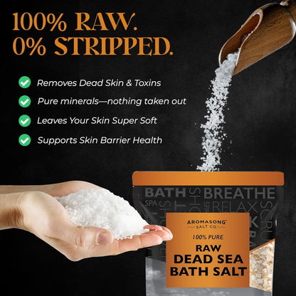 Raw Dead Sea Bath Salt - Minimally Cleaned, Contains More Dead Sea Minerals Including Dead Sea Mud - 100% Pure & Natural Dead Sea Salts for Soaking 5 LB - Bulk Resealable Pack
