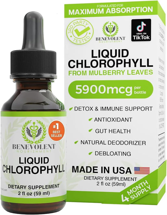 Chlorophyll Supplement, Detox & Immune Support, Internal Deodorizer - Liquid Drops, Natural Mint Flavor, 4 Month Supply, 59Ml
