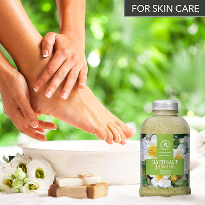Bath Sea Salt Jasmine 21.16 Oz - Bath Salts with Jasmine Essential Oil for Bath Soak - Relaxing Bath - Body Care - Muscle Relaxation - Good Sleep - Aromatherapy Bath Salts - Flower Bath Salt