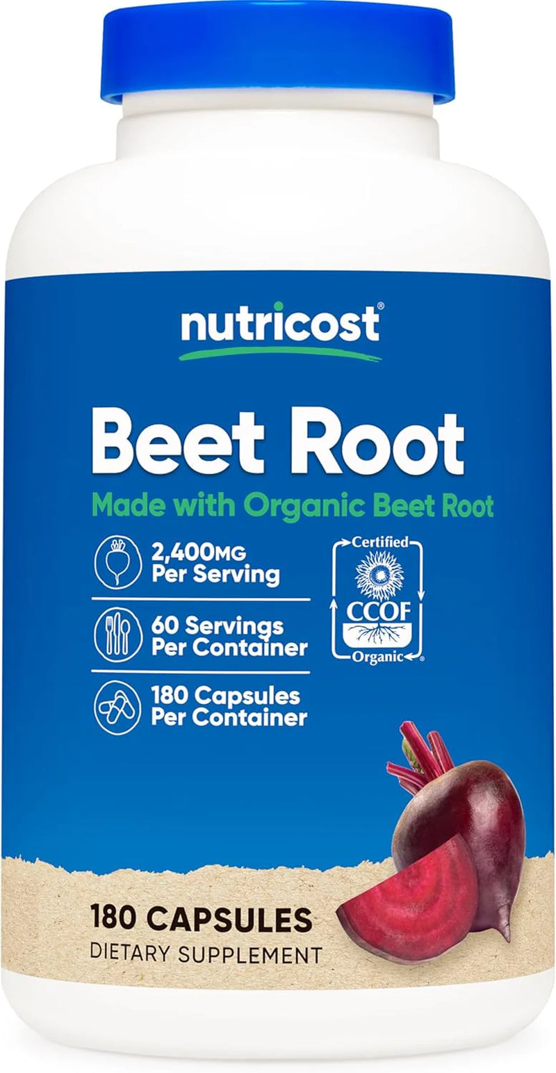 Nutricost Beet Root 2400Mg, 180 Capsules - CCOF Certified Made with Organic Beet Root, Superfood, 60 Servings