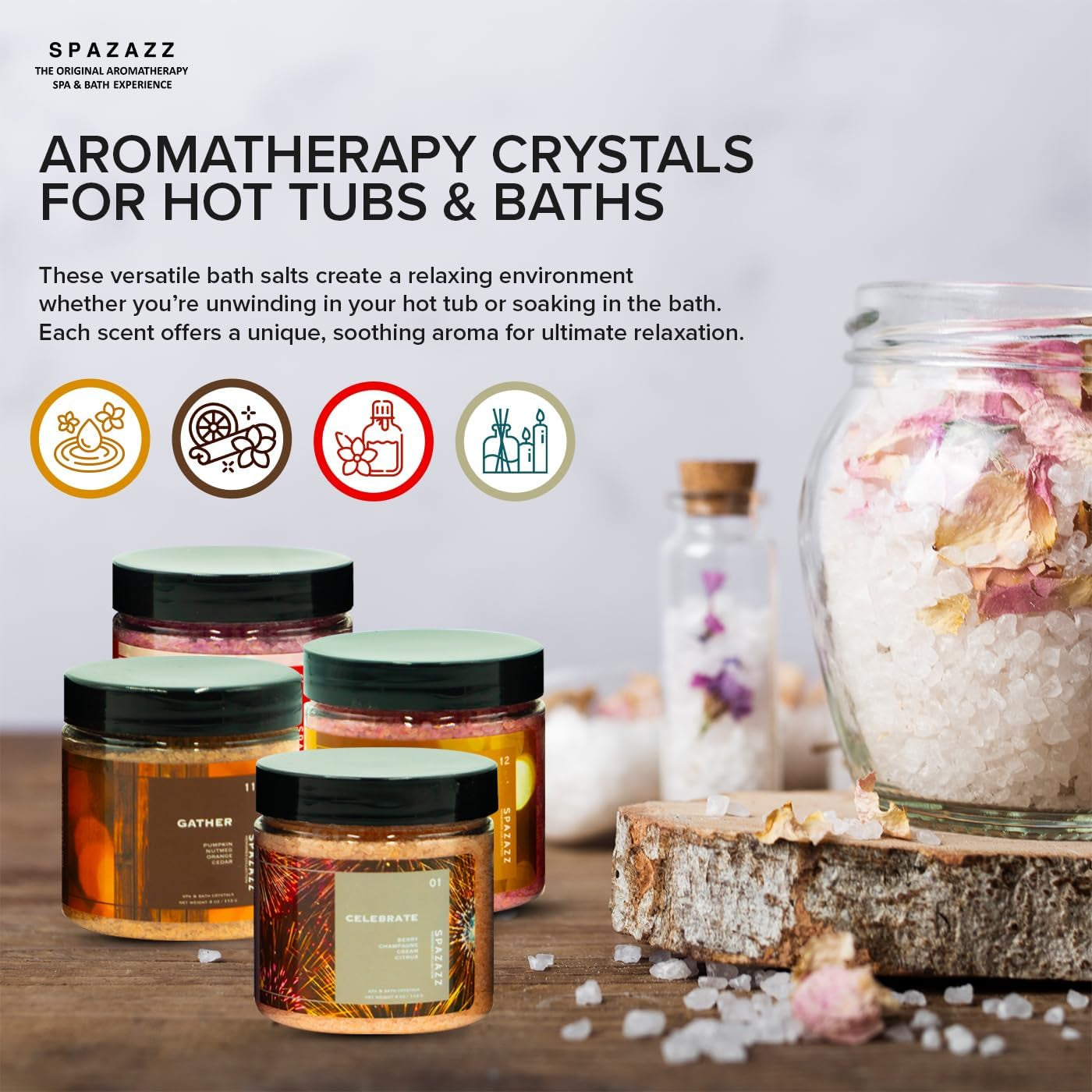 Hot Tub Aromatherapy Memories Collection Bath Salts Set Four-4 Oz Pack - Love, Holiday, Celebrate, Gather -  Hot Tub Crystals and Bath Salts Are Oil-Free & Safe for All Spas