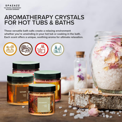 Hot Tub Aromatherapy Memories Collection Bath Salts Set Four-4 Oz Pack - Love, Holiday, Celebrate, Gather -  Hot Tub Crystals and Bath Salts Are Oil-Free & Safe for All Spas