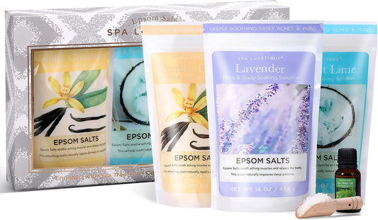 Bath Salts for Women,  Epsom Salts for Soaking, 3Pc Bath Salt Gifts Set, Lavender, Vanilla and Coconut Scent with Tea Tree Oil Gifts for Her Birthday Gifts